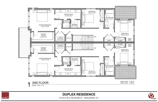 2ND FLOOR, North Unit 1,105 sq ft, South Unit 1,105 sq ft