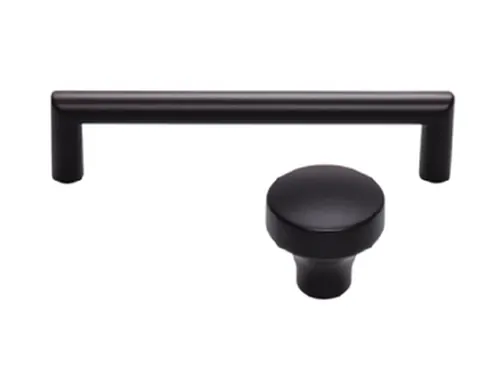 CABINET HARDWARE, Top Knobs Kinney 1-1/4” Knobs, 5” Pulls, Matte Black, BCI3360150, BCI3359946, install: knobs on doors, pulls on drawers