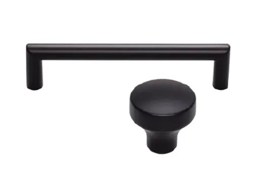 CABINET HARDWARE, Top Knobs Kinney 1-1/4” Knobs, 5” Pulls, Matte Black, BCI3360150, BCI3359946, install: knobs on doors, pulls on drawers