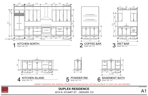 ELEVATIONS A1, Kitchen North, Coffee Bar, Wet Bar, Kitchen Island, Powder Rm, Basement Bath