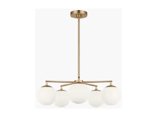 STUDY, Nube Five Light Chandelier 26” W, Burnished Brass with White Glass, VC GLC1795SB