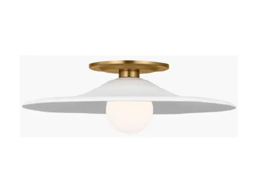 Vanity light, Endicott Flushmount 16” W, Burnished Brass with White Glass, VC KSF1121BBS