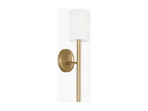 Vanity light, Egmont Tall Sconce 17.5”T, White Linen with Antique Brass, Install on Ends of Mirror, qty 2, VC DJW1161SB