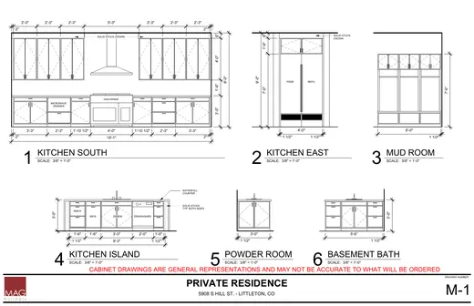 ELEVATIONS, Kitchen South, Kitchen East, Mud Room, Kitchen Island, Powder Room, Basement Bath