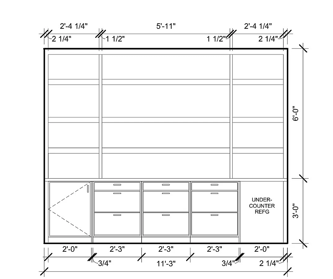 CABINET LAYOUT, Dining buffet & shelving elevation