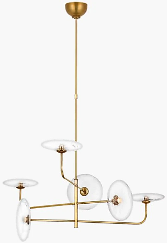 CHANDELIER, Calvino arched chandelier 44”W, hand- rubbed antique brass