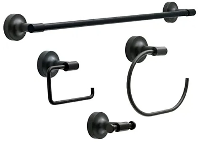 BATH HARDWARE, Franklin Brass Voisin towel ring, robe hook, towel bar & TP, black