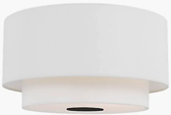 LIGHTING, Sawyer flush mount 18”W, white linen & black accent