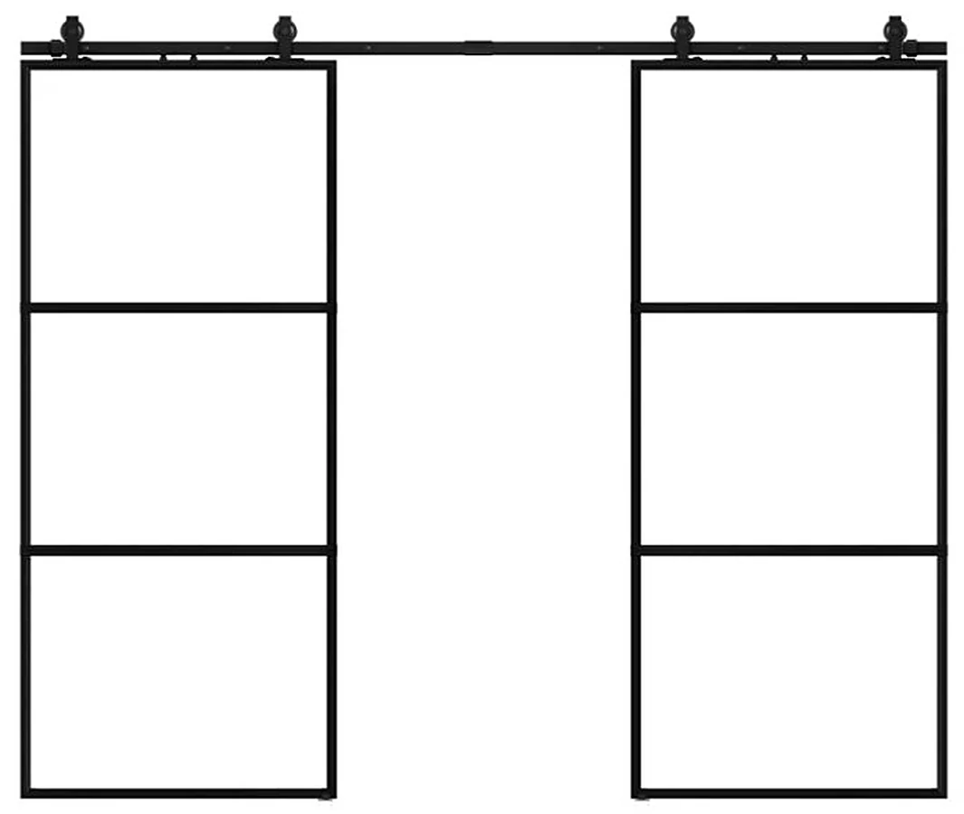 DOORS, 2x sliding barn doors, frosted glass & metal, black