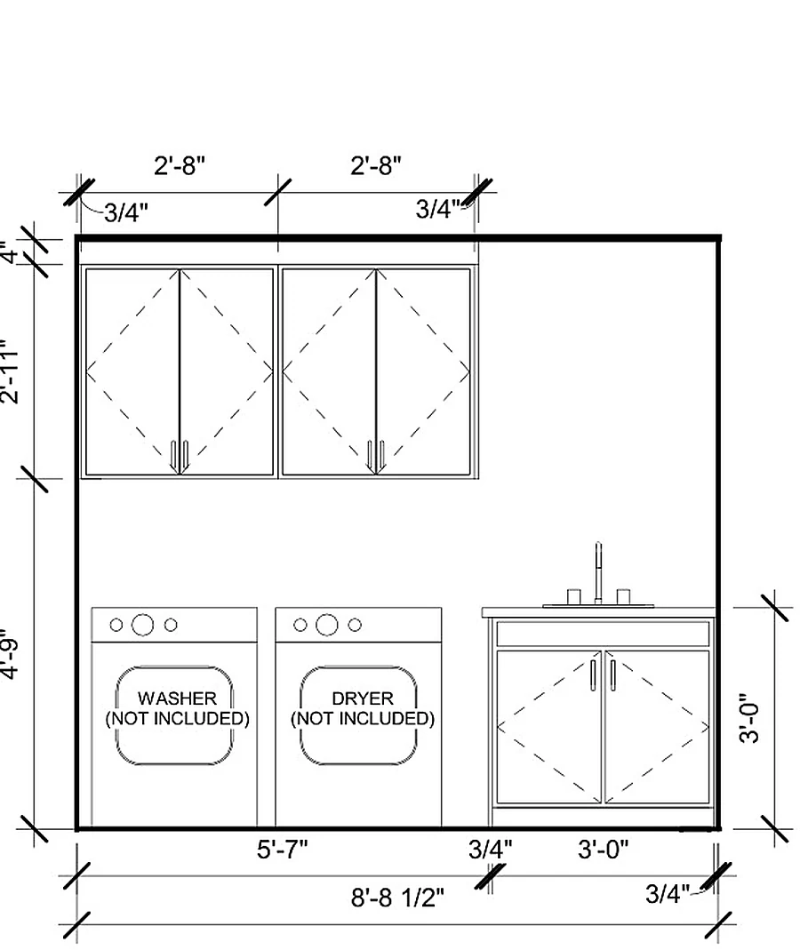 CABINET LAYOUT, Laundry elevation w/ washer & dryer