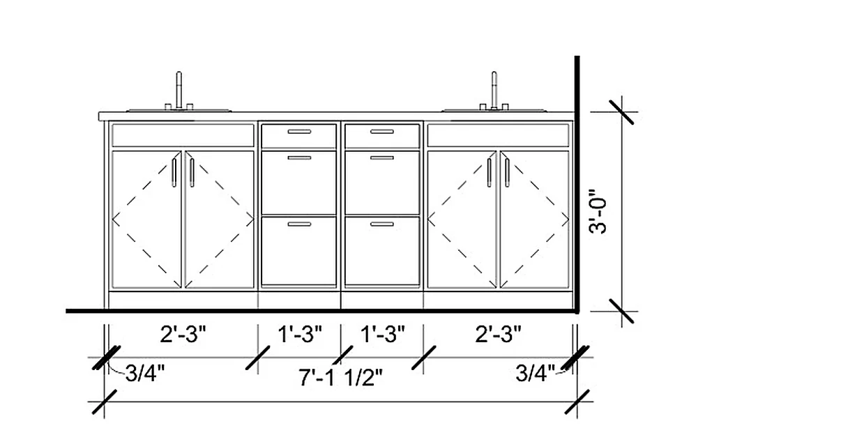 CABINET LAYOUT, Dual-vanity elevation