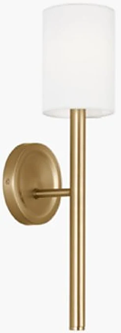 VANITY SCONCES, Egmont tall sconce 17.5” (2), white linen w/ antique brass