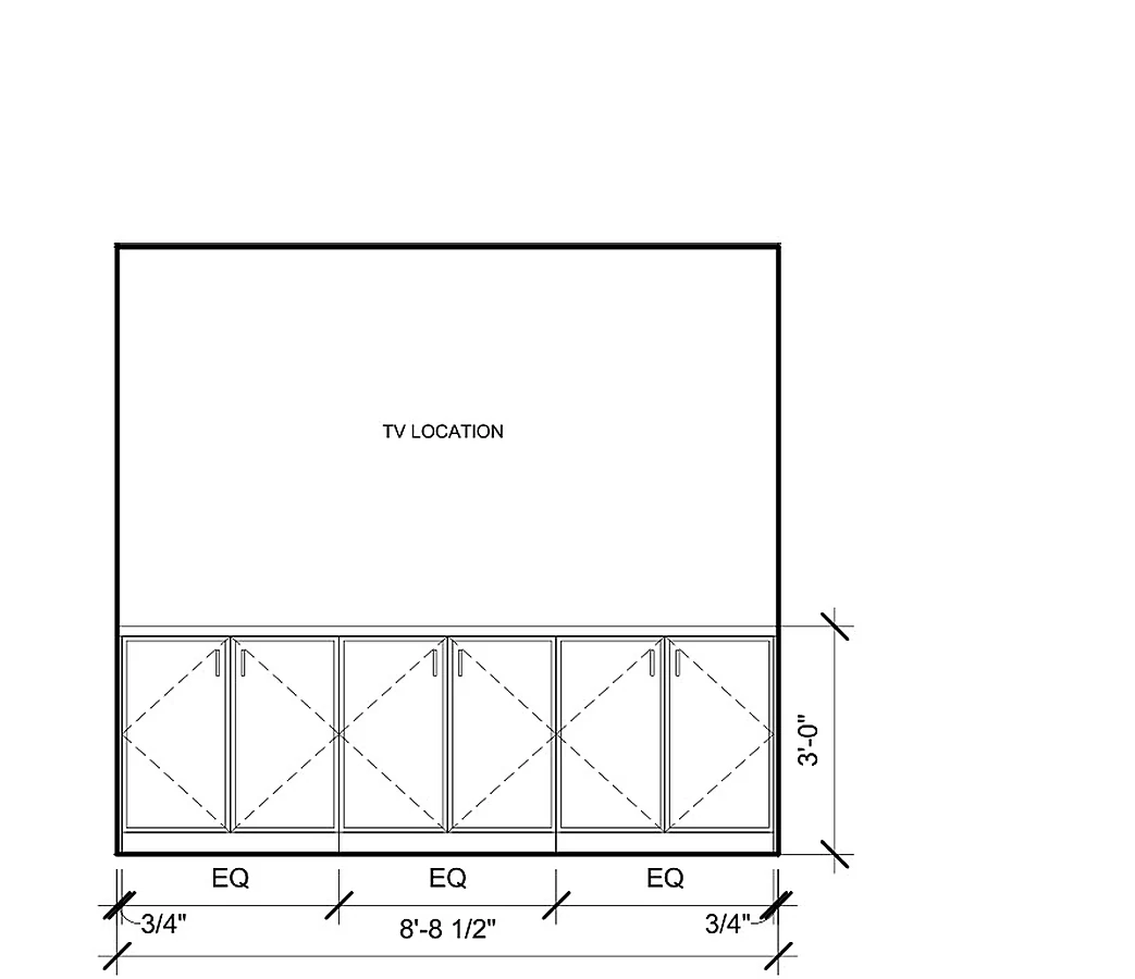CABINET LAYOUT, TV wall lower-cabinet elevation