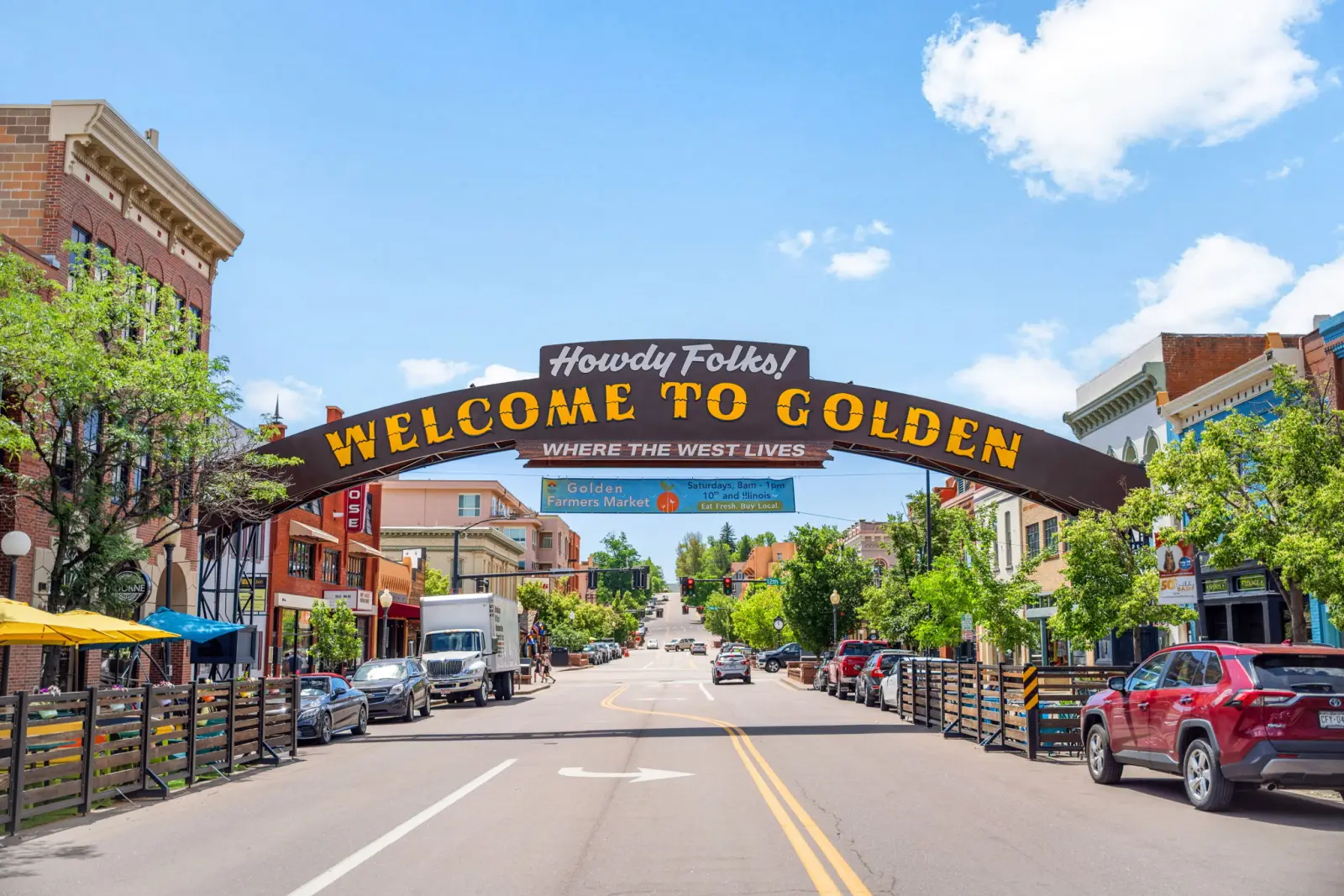The Welcome to Golden arch on Washington Avenue