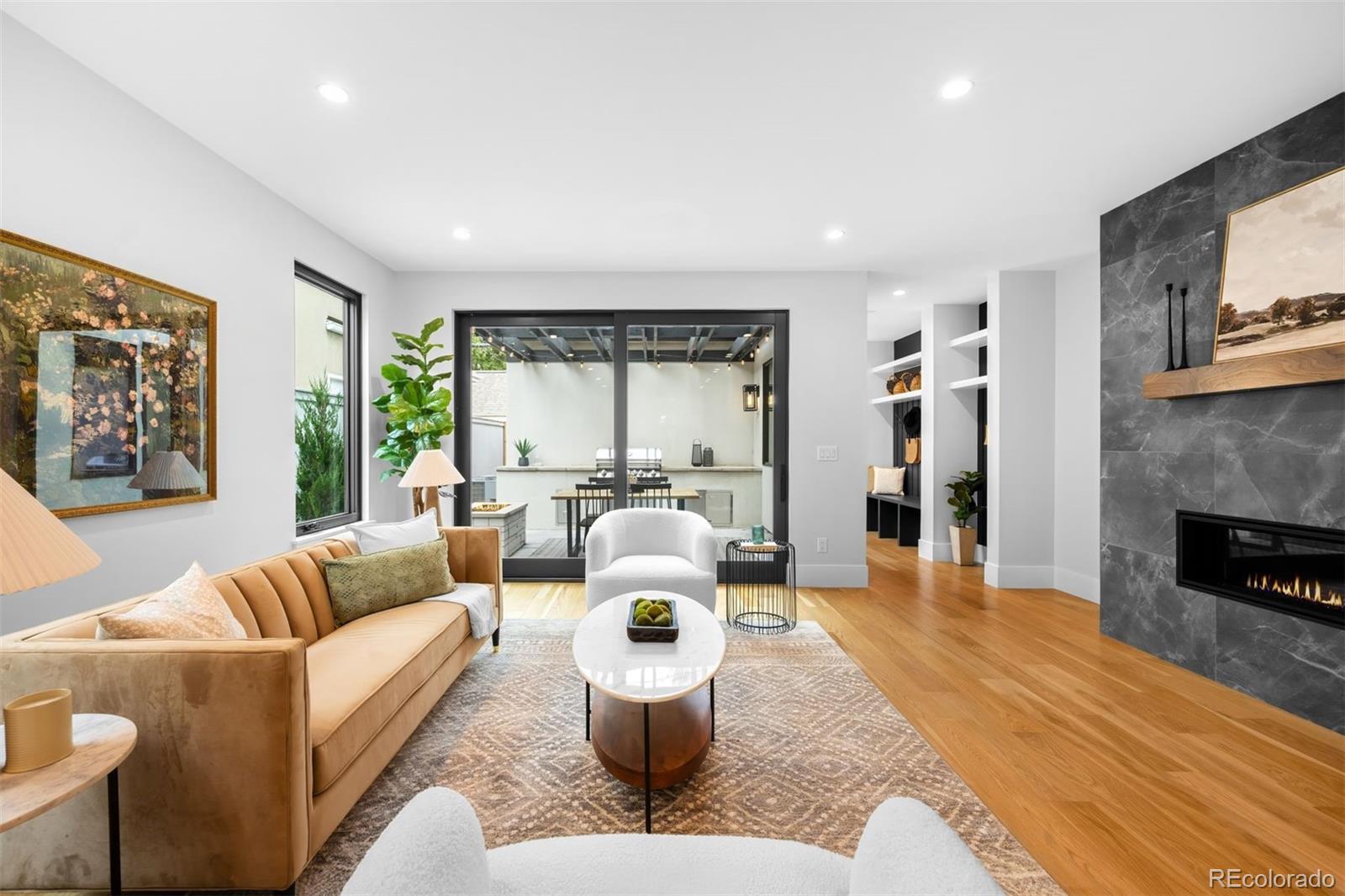 Living room with a tiled fireplace at 340 Jackson Street